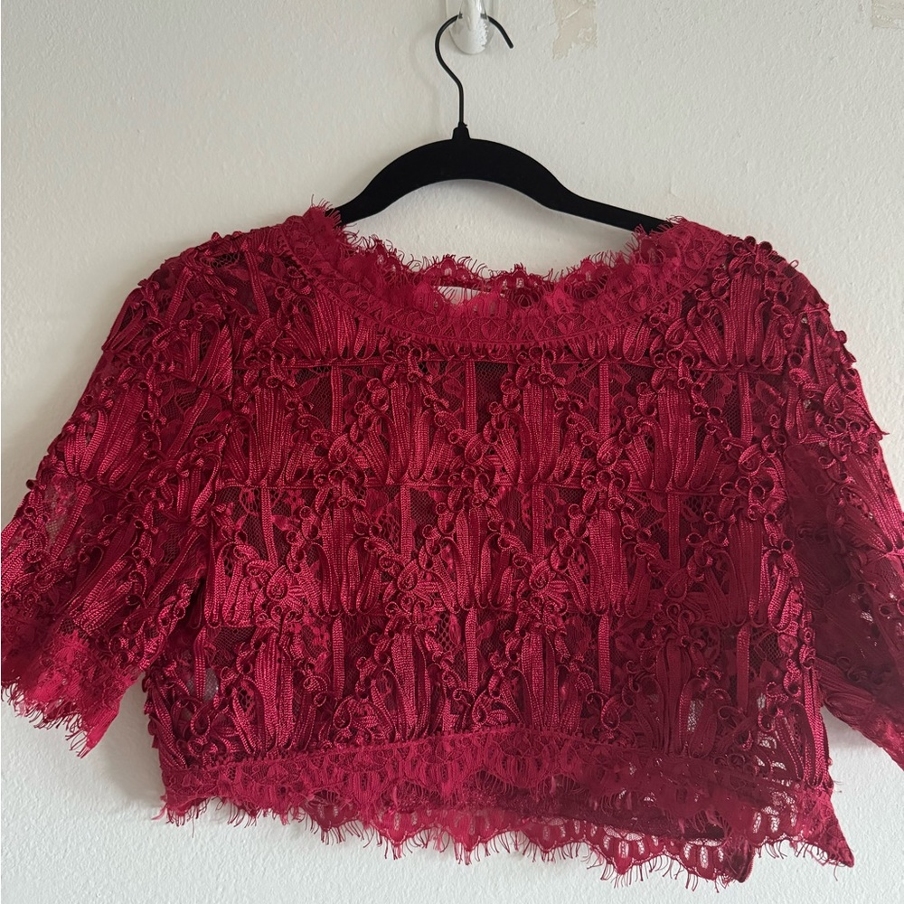 see through lace red top